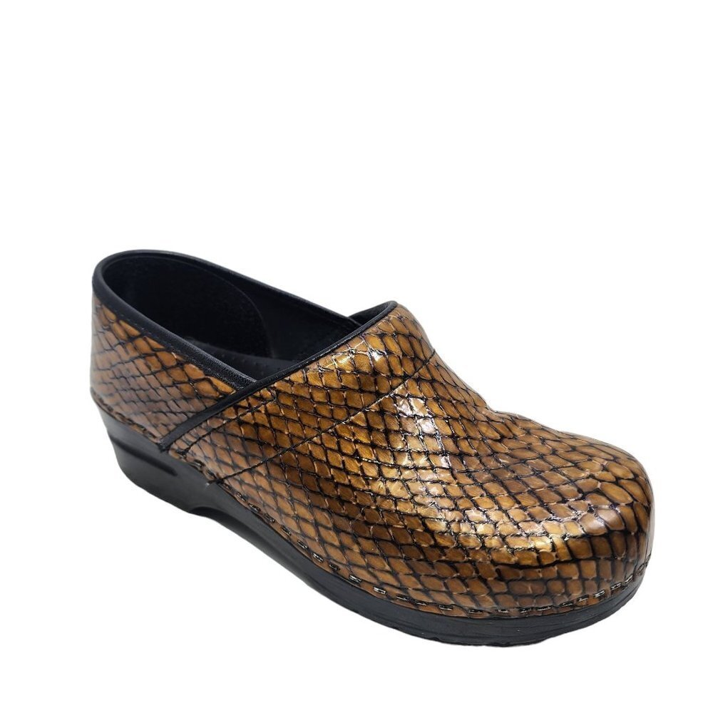Sanita Golden Brown Snake‎ Scale Womens Clogs Shoes Size 8 EUR 40